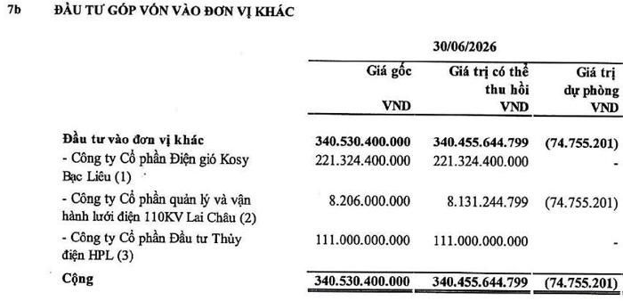 Nguồn: BCTC soát xét bán niên 2026 của doanh nghiệp.