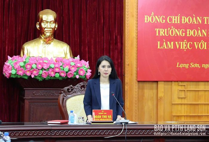 Đồng chí Đoàn Thu Hà, Phó Bí thư Tỉnh ủy, Trưởng Đoàn Đại biểu Quốc hội tỉnh phát biểu kết luận tại buổi làm việc