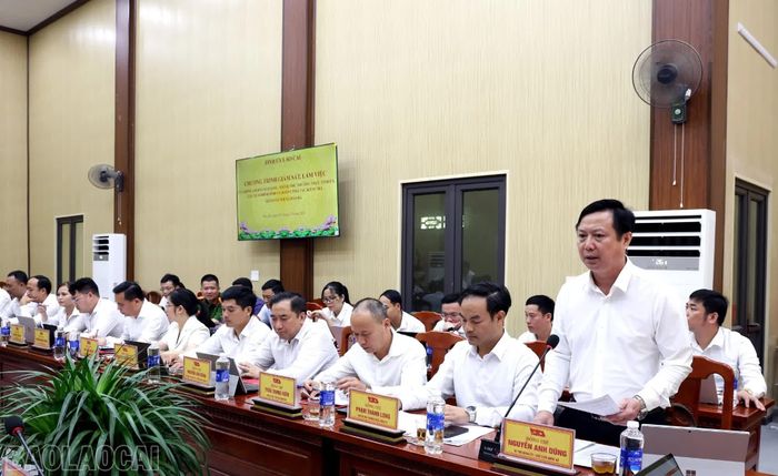 Đồng chí Nguyễn Anh Dũng - Bí thư Đảng ủy, Chủ tịch HĐND xã Bảo Hà báo cáo tại buổi làm việc.