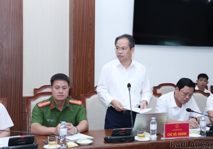 Đồng chí Lại Vũ Hiệp - Phó Giám đốc Sở Văn hóa, Thể thao và Du lịch phát biểu thảo luận tại hội nghị.