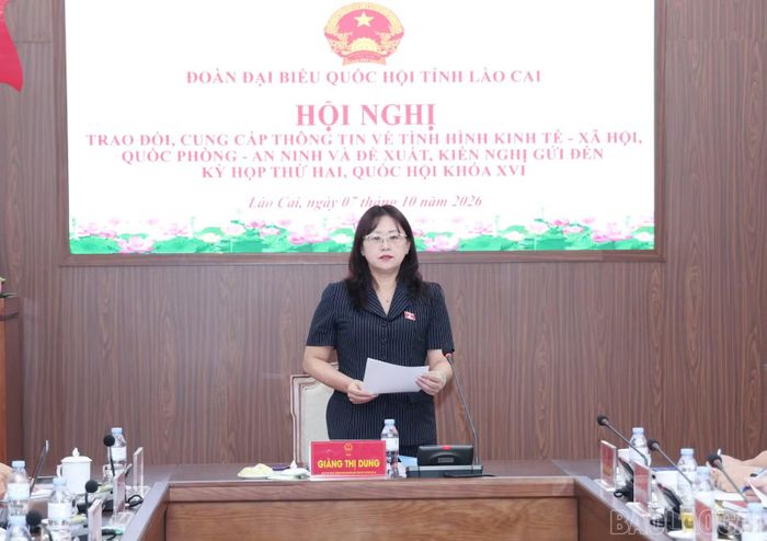 Đồng chí Giàng Thị Dung - Phó Bí thư Tỉnh ủy, Trưởng Đoàn đại biểu Quốc hội tỉnh phát biểu kết luận hội nghị.