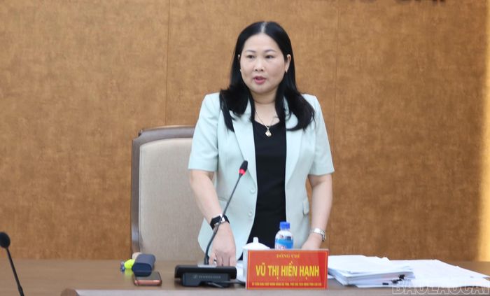Phó Chủ tịch UBND tỉnh Vũ Thị Hiền Hạnh phát biểu kết luận cuộc họp.