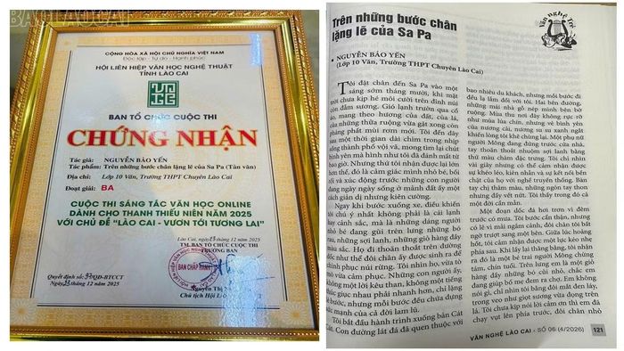 Bảo Yến đoạt giải Ba cuộc thi sáng tác văn học online dành cho thanh thiếu niên năm 2025 với tác phẩm “Trên những bước chân lặng lẽ của Sa Pa”.