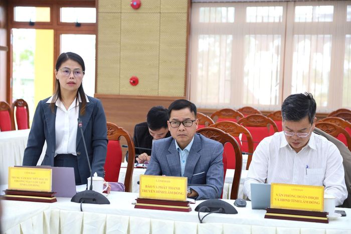Phó Giám đốc Trung tâm Xúc tiến Đầu tư, Thương mại và Du lịch tỉnh Lâm Đồng Võ Thị Hoàng Yến phát biểu tại cuộc họp