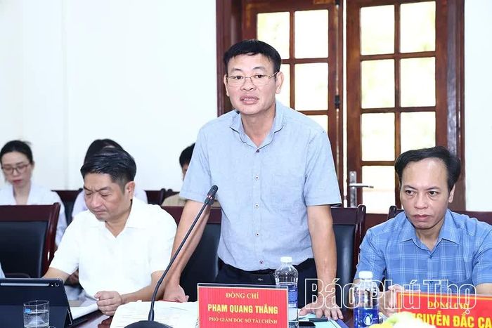 Phó Giám đốc Sở Tài chính Phạm Quang Thắng phát biểu tại buổi làm việc.