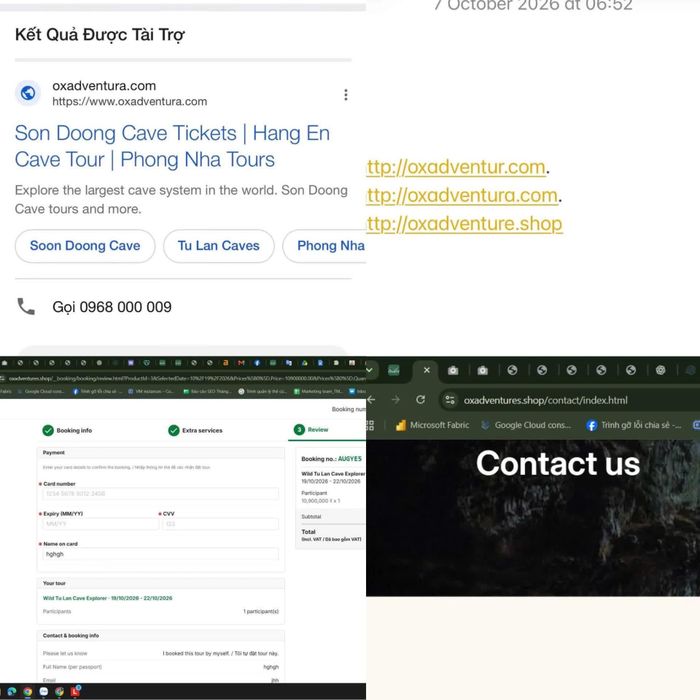 Website giả mạo lừa bán tour thám hiểm Sơn Đoòng - Nguồn: Internet