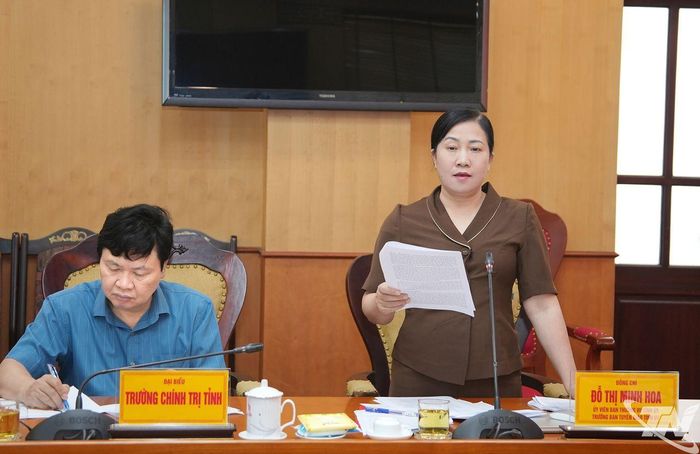 Đồng chí Đỗ Thị Minh Hoa, Ủy viên Ban Thường vụ, Trưởng Ban Tuyên giáo Tỉnh ủy, phát biểu thảo luận.