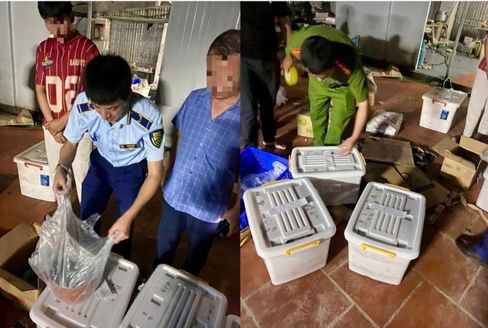 Đội Quản lý thị trường số 11, Chi cục Quản lý thị trường thành phố Hà Nội phối hợp với Công an xã Dân Hòa kiểm tra cơ sở sản xuất giò, chả của Hộ kinh doanh N.X.H tại thôn Hoàng Kỳ, xã Dân Hòa, thành phố Hà Nội.