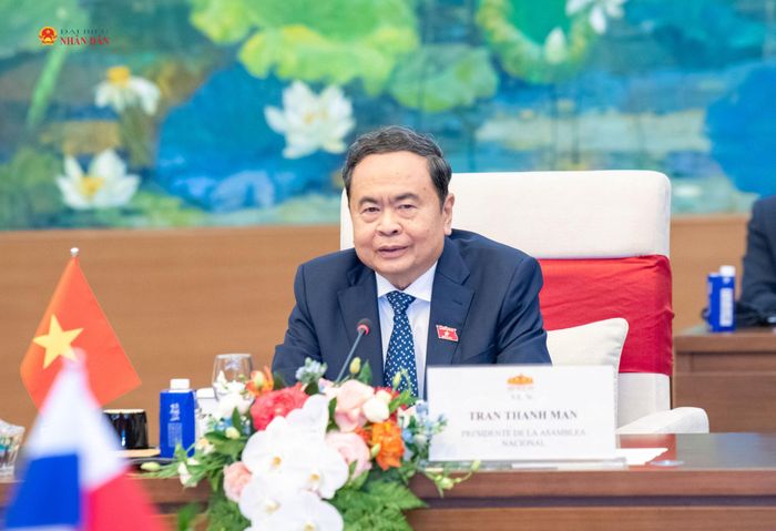 Chủ tịch Quốc hội Trần Thanh Mẫn phát biểu tại cuộc hội kiến