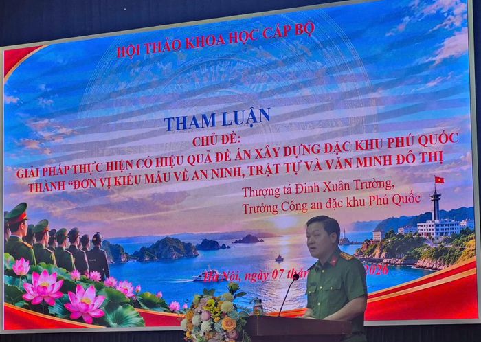 Thượng tá Đinh Xuân Trường, Trưởng Công an đặc khu Phú Quốc đóng góp nhiều ý kiến thiết thực từ thực tiễn tại cơ sở.