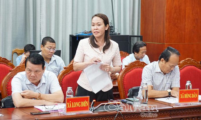 Đồng chí Nguyễn Hồng Cẩm, Phó Bí thư Đảng uỷ, Chủ tịch UBND xã Long Điền, nêu một số khó khăn, vướng mắc trong công tác giải phóng mặt bằng, giải ngân vốn đầu tư công trên địa bàn xã.