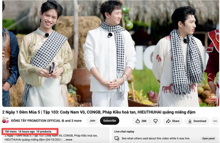 Tập vắng Trường Giang đạt hơn 1 triệu lượt xem sau 16 giờ phát sóng.