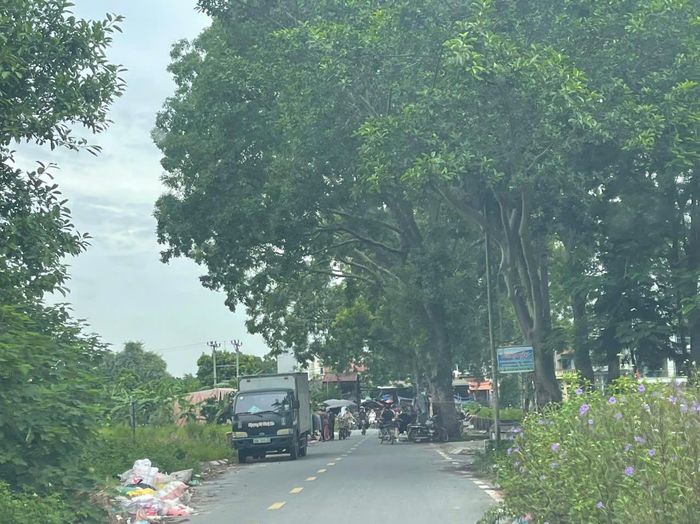 Đường làng Mui (thôn An Duyên) bị biến thành chợ "cóc", chợ tạm. Ảnh: PV