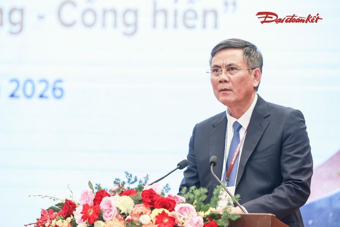 Phó Chủ tịch Ủy ban Trung ương MTTQ Việt Nam Trần Thắng phát biểu chỉ đạo tại Đại hội. Ảnh: Quang Vinh.