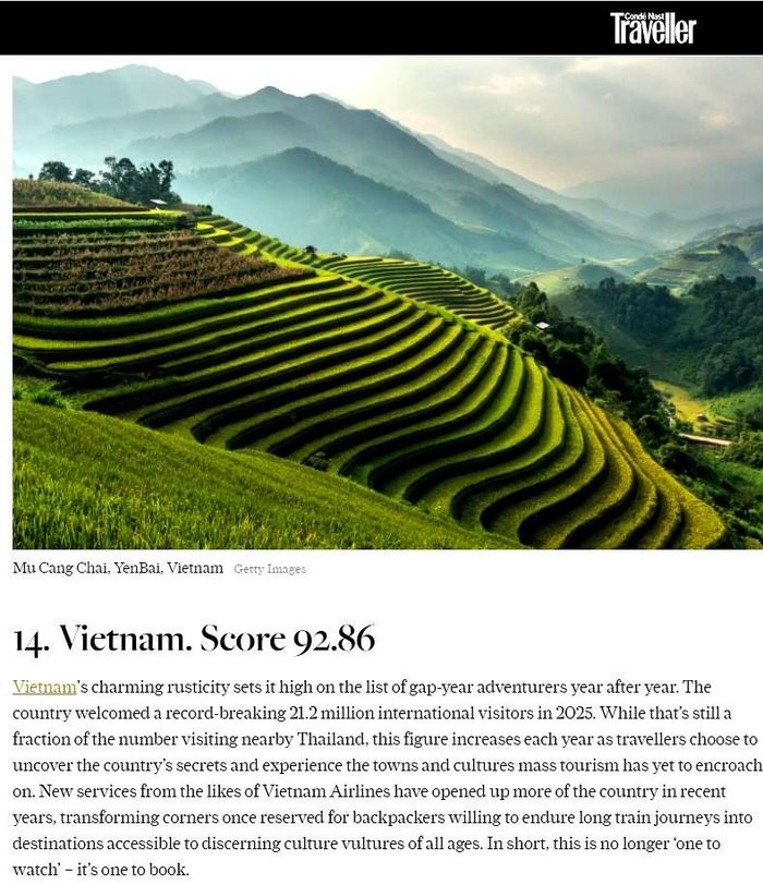 Việt Nam ở vị trí 14 trong bảng xếp hạng