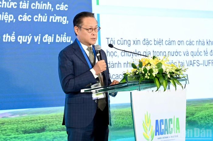 Ông Nguyễn Quốc Khanh, Chủ tịch Hiệp hội Gỗ và Lâm sản Việt Nam (VIFOREST) phát biểu tại diễn đàn.