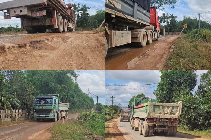 Mặt đường hẹp chỉ đủ cho phương tiện, lề đường hai bên cũng bị hư hỏng, hõm sâu.