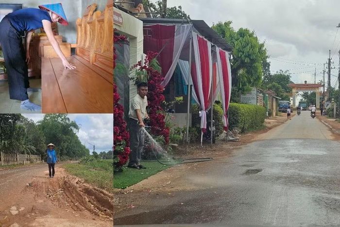 Xe chở đất gây bụi, ảnh hưởng đến cuộc sống, người dân phải bơm nước tưới.