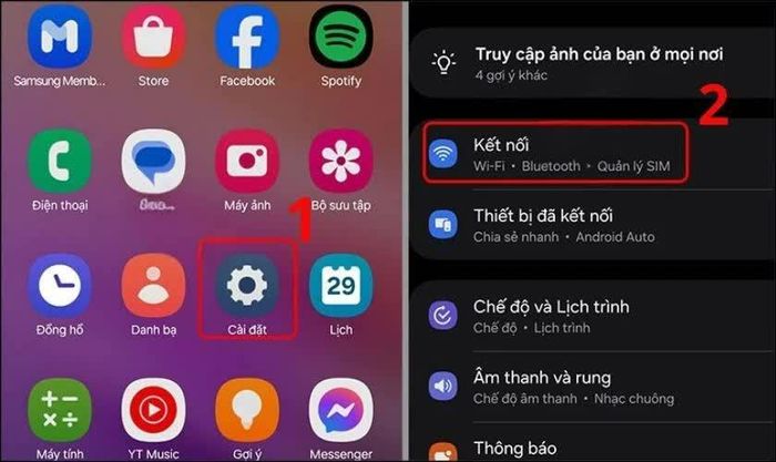 Truy cập phần cài đặt kết nối.