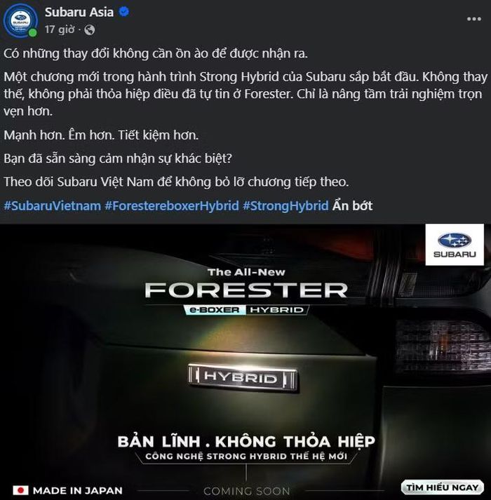 Subaru Asia tiếp tục "nhá hàng" về phiên bản Forester Hybrid tại thị trường Việt Nam - Ảnh chụp màn hình