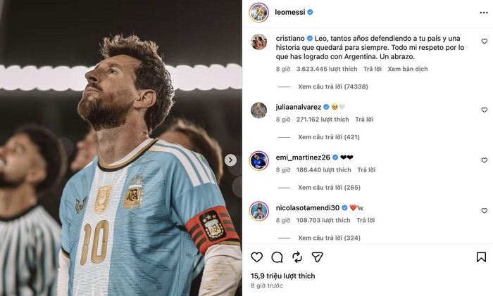 Messi và Ronaldo cùng tạo nên bài đăng có sức lan tỏa mạnh mẽ ở Instagram.