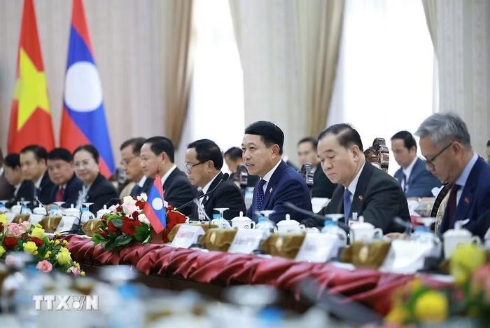 Thủ tướng Lào Saleumxay Kommasith tại cuộc hội đàm. Ảnh: TTXVN