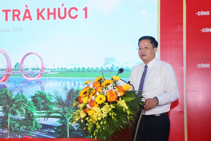 Ông Nguyễn Đức Tâm - Phó Bí thư Tỉnh ủy, Chủ tịch UBND tỉnh Quảng Ngãi phát biểu tại lễ khởi công.