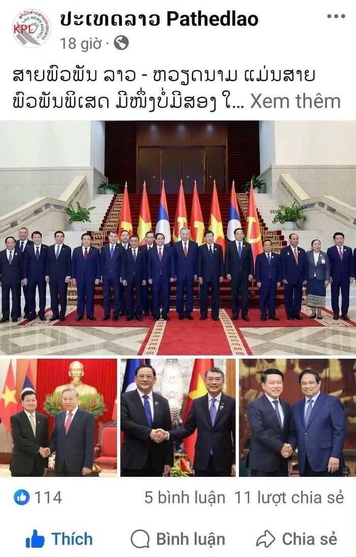 Bài đăng trên trang Facebook chính thức của tờ Pathetlao. (Ảnh: TTXVN phát)