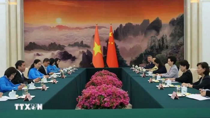 Quang cảnh buổi làm việc giữa đại diện Hội Liên hiệp Phụ nữ Việt Nam và Hội Liên hiệp Phụ nữ Toàn quốc Trung Hoa ngày 17/9/2026. (Ảnh: Quang Hưng/TXVN)