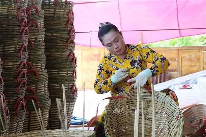 Địa bàn ấp Phước Mỹ hiện có gần 250 hộ tham gia hoạt động nghề đan đát truyền thống.