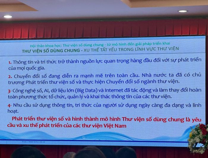 Nhiều giải pháp triển khai thư viện số dùng chung được các đại biểu trình bày tại Hội thảo.