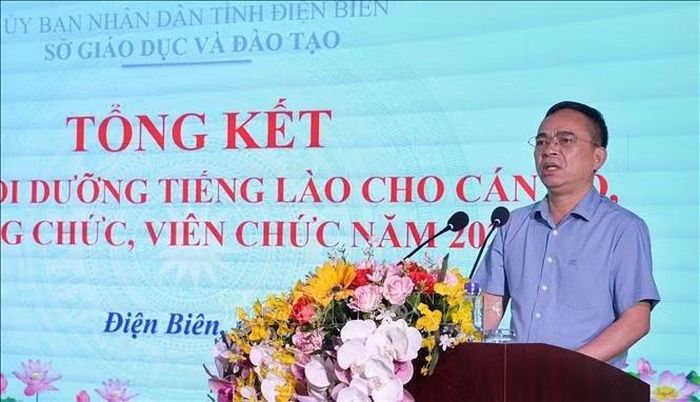 Phó Chủ tịch UBND tỉnh Điện Biên Nguyễn Văn Đoạt phát biểu tại lễ tổng kết.
