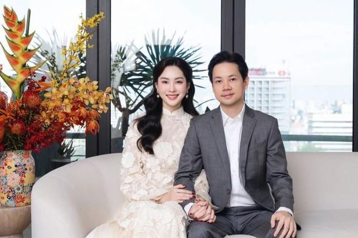Hoa hậu Đặng Thu Thảo bên chồng doanh nhân. (Ảnh: FBNV).
