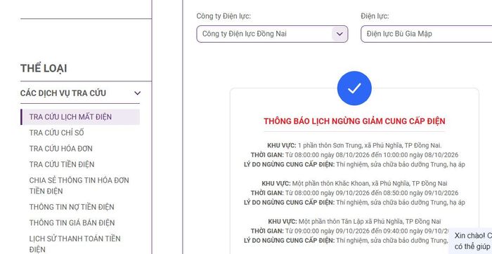 Lịch cắt điện Đồng Nai cập nhật tại Điện lực miền Nam. Ảnh: BNEWS