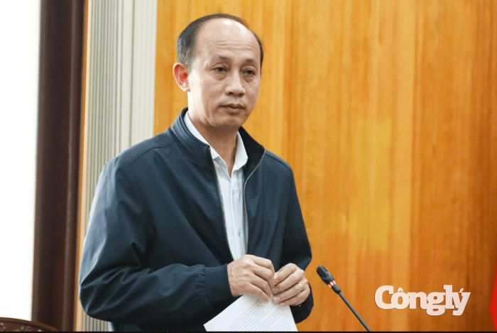 Phó Giám đốc Sở Giáo dục và Đào tạo Trần Sĩ Thành báo cáo tại cuộc họp.
