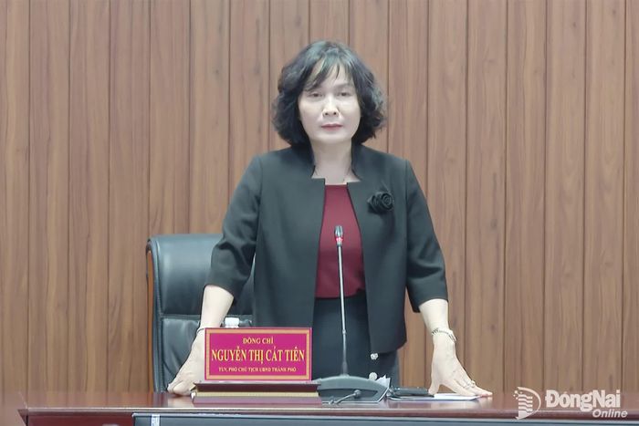 Thành ủy viên, Phó Chủ tịch UBND thành phố Đồng Nai Nguyễn Thị Cát Tiên phát biểu kết luận buổi làm việc. Ảnh: Văn Đoàn