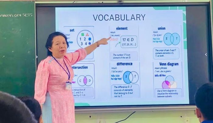  Cô Hiền luôn tập trung nâng cao trình độ và khả năng sử dụng tiếng Anh của bản thân để áp dụng vào các tiết Toán phù hợp, hấp dẫn. Ảnh: T.D 