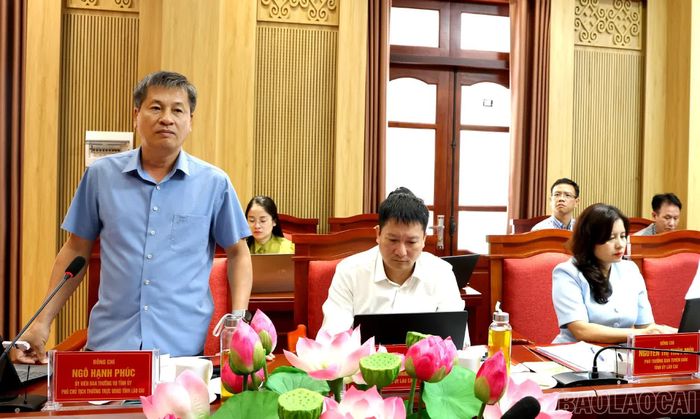Đồng chí Ngô Hạnh Phúc - Ủy viên Ban Thường vụ Tỉnh ủy, Phó Chủ tịch Thường trực UBND tỉnh phát biểu tại buổi làm việc.