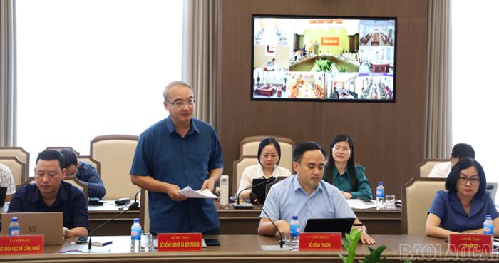 Lãnh đạo các sở, ngành phát biểu tại cuộc họp.