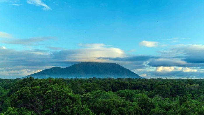 Núi Tà Kóu từ xa nổi bật như một kim tự tháp màu xanh (Ảnh Heritage)
