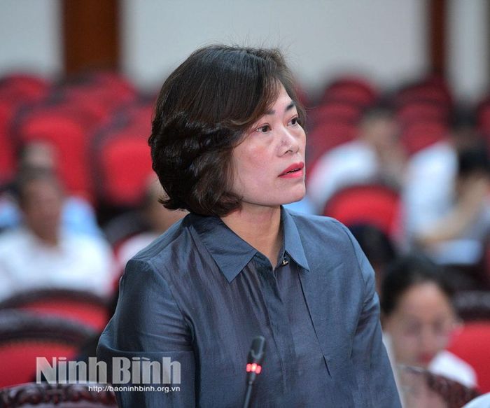 Đồng chí Dương Thị Tươi, Phó Trưởng Ban Kinh tế - Ngân sách HĐND tỉnh đặt câu hỏi về lĩnh vực công thương.