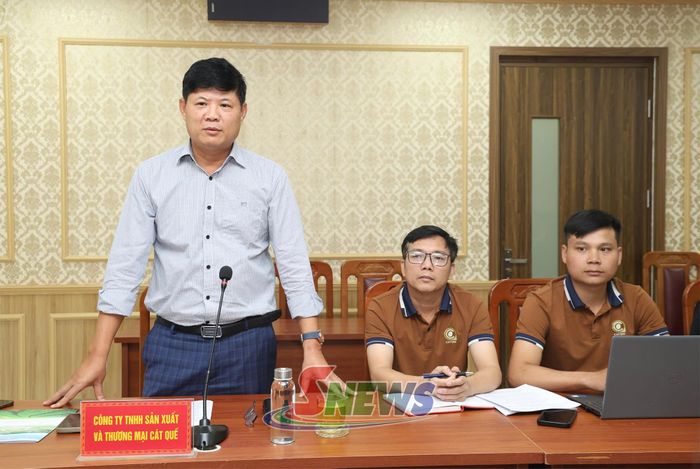 Đại diện Công ty TNHH Sản xuất và Thương mại Cát Quế phát biểu tại hội nghị bàn giao.