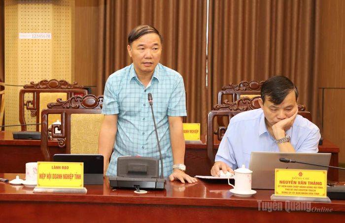 Chủ tịch Hiệp hội Doanh nghiệp tỉnh nêu ý kiến, kiến nghị.