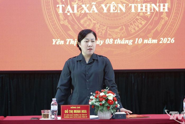 Đồng chí Đỗ Thị Minh Hoa, Trưởng Ban Tuyên giáo Tỉnh ủy, phát biểu kết luận buổi làm việc.