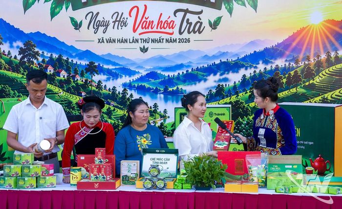 Đại diện các hợp tác xã, cơ sở sản xuất giới thiệu sản phẩm chè trong phiên livestream.