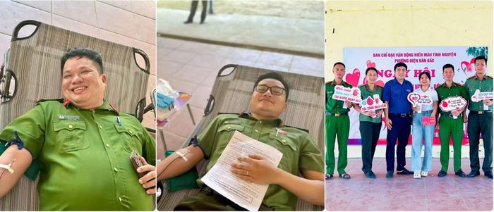 Cán bộ, chiến sĩ Công an phường Điện Bàn Bắc tích cực tham gia hiến máu tình nguyện.