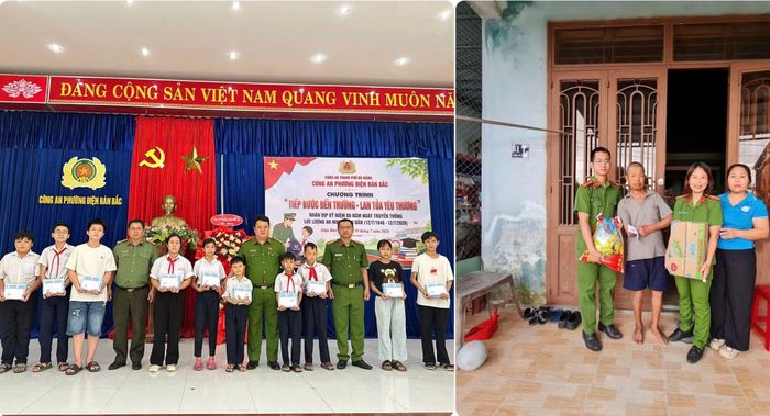 Công an phường Điện Bàn Bắc thăm, tặng quà các em học sinh và hộ dân có hoàn cảnh khó khăn.