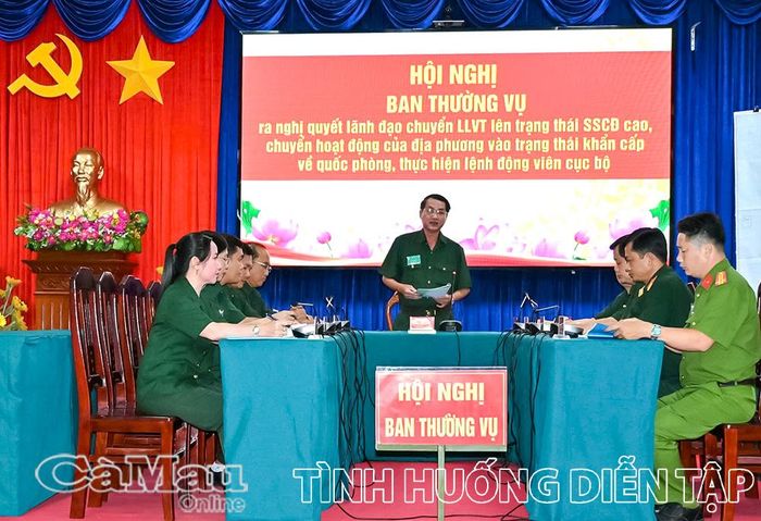 Đồng chí Trần Văn Liêm, Bí thư Đảng ủy, Chủ tịch HĐND, Trưởng Ban tổ chức diễn tập xã Vĩnh Phước, chủ trì Hội nghị Ban Thường vụ Đảng uỷ ra nghị quyết lãnh đạo chuyển lực lượng vũ trang lên trạng thái sẵn sàng chiến đấu cao.