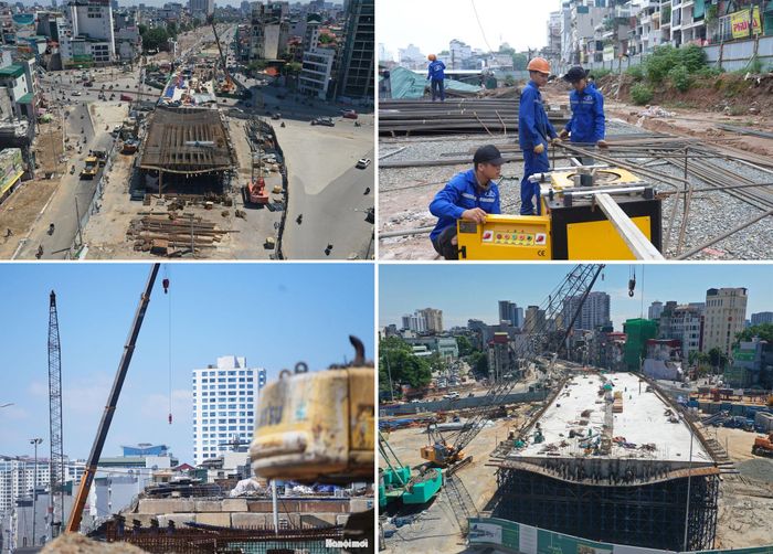 Kỹ sư và công nhân được bố trí làm việc ở nhiều vị trí, phụ trách từ thi công kết cấu cầu, lắp dầm đến hoàn thiện các hạng mục phụ trợ.