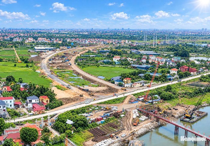 Vành đai 4 đoạn kết nối với cầu Mễ Sở thuộc địa bàn xã Hồng Vân.